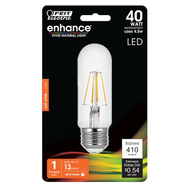 Feit Electric Feit T10 E26 (Medium) Filament LED Bulb Warm White 40 Watt Equivalence 1 pk BPT1040927CARP - main